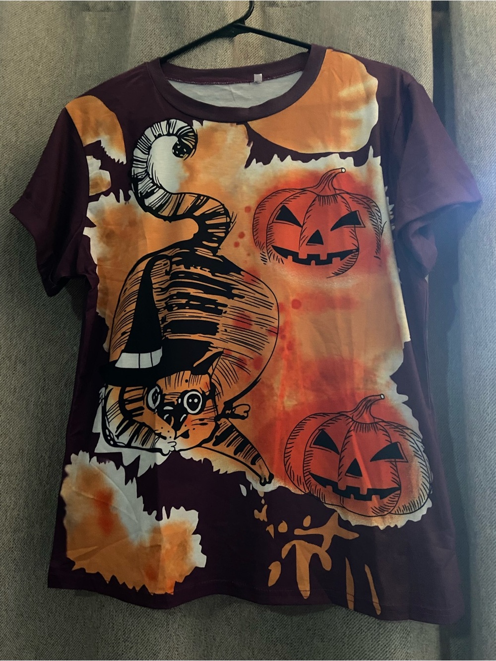 Woman Halloween Pumpkin & Cat Costume Tee - Orange and Purple